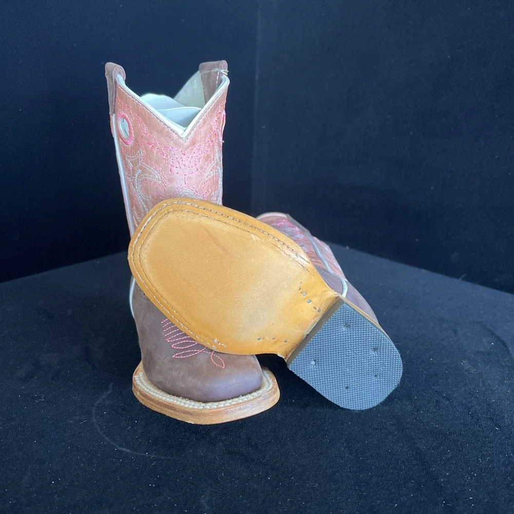 Kids Cowgirl Boots. Real Leather Brown/pink Size 8.. New